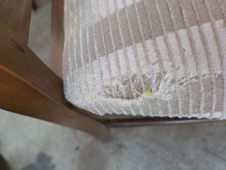 Table & 4 Upholstered Chairs Some Damage W/ 1 Leaf & Table Pads Approx 57" x 42" x 30" Tall - Leaf 10" Wide