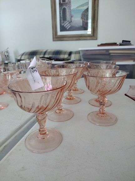 7 Vintage Pink Depression Sherbet Glasses