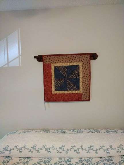 22"x22" Hand-quilted Wall Hanging & Wooden Holder/Hanger - (bedroom 2)
