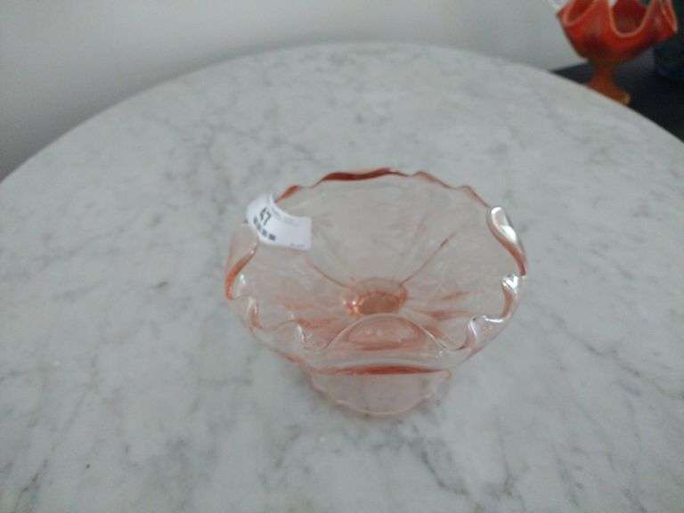 Vintage Pink Depression Glass Bent Edged Candy Dish Approx 6"x3"