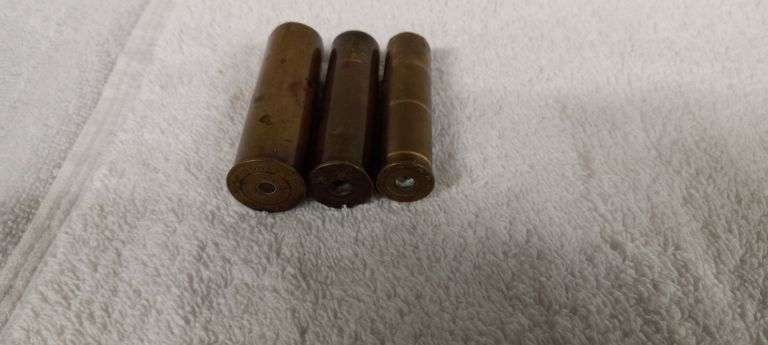 3 empty brass shot shells (12, 20 and 28 ga)