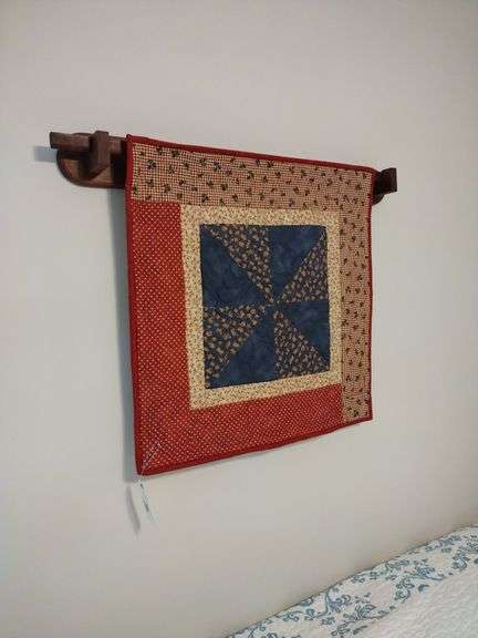 22"x22" Hand-quilted Wall Hanging & Wooden Holder/Hanger - (bedroom 2)