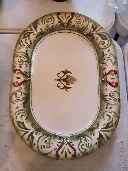 Fitz & Floyd Serving Dish, Easter Dish, Plastic Dish, Cunningham & Picket Decorative Plate, & Corningware Vintage Rose Bowl