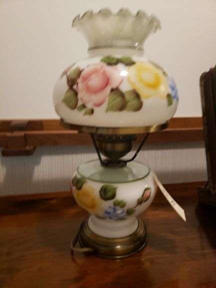 Vintage Handpainted Hurricane Lamp (Works)
