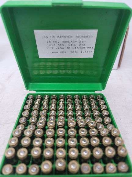 39 rounds 30 carbine reloads & 61 spent R/P brass