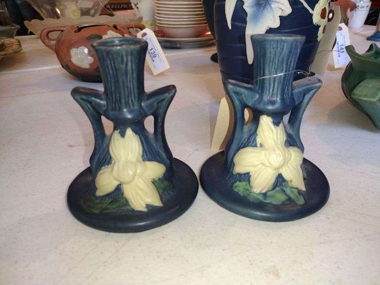 Roseville Pottery Candlestick Holders Approx 5"