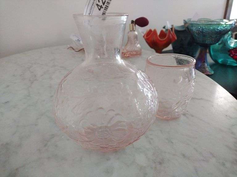 Vintage Pink Depression Glass Water Tumbler & Glass