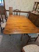 Drop Leaf Dining Table W/ 6 Chairs & 2 Leaves- Table Pads Approx 28" x 44" x 29" Tall Each Drop Leaf 21 1/2"-Each Leaf 11"