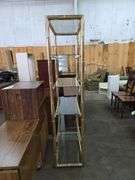 6 Shelf Brass Bathroom Stand W/ Glass Shelves Approx 30" x 16" x 70" Tall