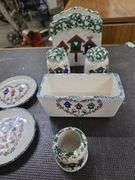 Bread Basket, Set of Bird House Design Salt & Pepper Shakers, Tooth Pick Holder, 2 Saucers