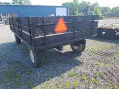 Hay Wagon, 10 Ton Running Gear with Floatation Tires, Approx 8ft x 14ft, with Toolbox and Removable Sides