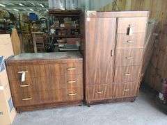 Wooden MCM 3 Drawer Dresser & 5 Drawer Cedar-Lined Wardrobe (Damaged)