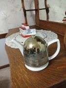 Vintage Hall China Co Ceramic Teapot w/Metal & Felt Cosy