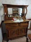 Antique Wooden Sideboard Approx 48"x64"x22 NO CONTENTS PICKUP AT END OF PICKUP