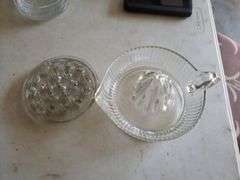 Vintage Glass Lemon Juicer & Glass Flower Frog