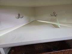 2 Pc. Corner Storage Cabinet W/Coat Hooks - Approx 34" x 22" x 18" & 4 Shelf Stand- Approx 12" x 12" x 31" Tall