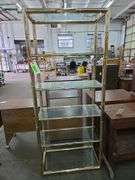 6 Shelf Brass Bathroom Stand W/ Glass Shelves Approx 30" x 16" x 70" Tall