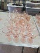 27 Pc Pink Depression Glass Assorted Glasses Cups, Candle Holder, Saucers
