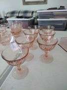 7 Vintage Pink Depression Sherbet Glasses