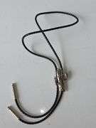 Black Twisted Cord Faux Leather Western Cactus Silver Tone Bolo Tie