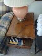 2 Wooden End Tables Approx 20"x21"x28" Tables Only No Contents, Matching Coffee Table In Basement ( 3 pcs)