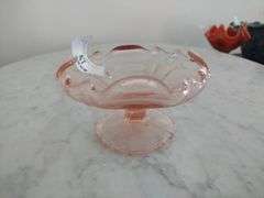 Vintage Pink Depression Glass Bent Edged Candy Dish Approx 6"x3"