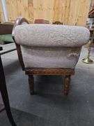 Vintage Upholstered Fainting Couch W/ Carved Swan (Has Damage) Approx 5' x 23" x 33" -Seat 18" High
