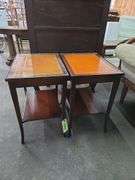 2 Vintage Leather Top W/ 1 Glass Cover End Stands W/ Shelf (Approx 16" x 21" x 26" Tall