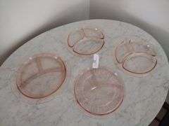 4 Vintage Pink Depression Glass Divided Plates