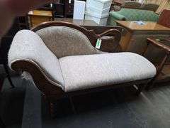 Vintage Upholstered Fainting Couch W/ Carved Swan (Has Damage) Approx 5' x 23" x 33" -Seat 18" High