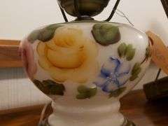 Vintage Handpainted Hurricane Lamp (Works)