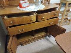 Antique Wooden Sideboard Approx 48"x64"x22 NO CONTENTS PICKUP AT END OF PICKUP