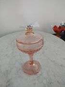 Vintage Pink Depression Glass Candy Dish w/Lid Approx 8"
