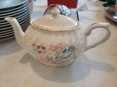 Pope Gosser Cream & Sugar Dishes, Royal Garden Teapot, & 4 Piece Porcelain Napkin Holders