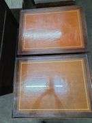 2 Vintage Leather Top W/ 1 Glass Cover End Stands W/ Shelf (Approx 16" x 21" x 26" Tall