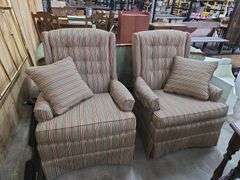 2 Vintage Striped Chairs W/ Matching Pillows