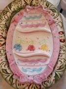 Fitz & Floyd Serving Dish, Easter Dish, Plastic Dish, Cunningham & Picket Decorative Plate, & Corningware Vintage Rose Bowl