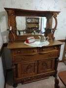 Antique Wooden Sideboard Approx 48"x64"x22 NO CONTENTS PICKUP AT END OF PICKUP
