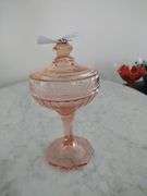 Vintage Pink Depression Glass Candy Dish w/Lid Approx 8"