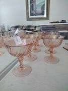 7 Vintage Pink Depression Sherbet Glasses