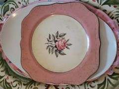 Fitz & Floyd Serving Dish, Easter Dish, Plastic Dish, Cunningham & Picket Decorative Plate, & Corningware Vintage Rose Bowl