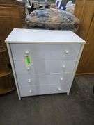 White Dresser W/4 Drawers Approx 28 " x 16" x 32" Tall Some Damage