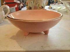 Vintage MCM Kenwood Ovenware Pink Footed Ceramic Bowl