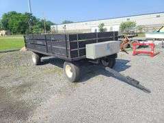 Hay Wagon, 10 Ton Running Gear with Floatation Tires, Approx 8ft x 14ft, with Toolbox and Removable Sides