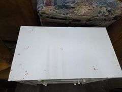 White Dresser W/4 Drawers Approx 28 " x 16" x 32" Tall Some Damage