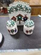 Bread Basket, Set of Bird House Design Salt & Pepper Shakers, Tooth Pick Holder, 2 Saucers