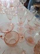 27 Pc Pink Depression Glass Assorted Glasses Cups, Candle Holder, Saucers