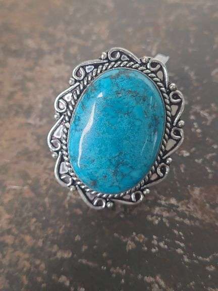 Size 8 Turquoise German Silver Ring - Baer Auctioneers - Realty, LLC