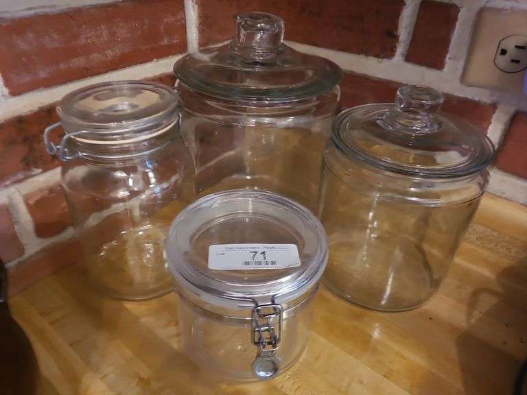 3 Glass Canisters & Plastic Canister