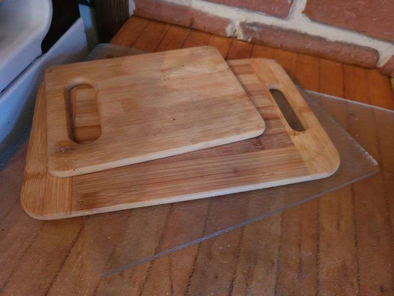 Glass Cutting Board & 2 Wooden Cutting Boards